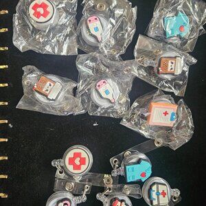12 Nurse Badge Reel Holders Cute Medical Retractable ID Badge Clip Lot